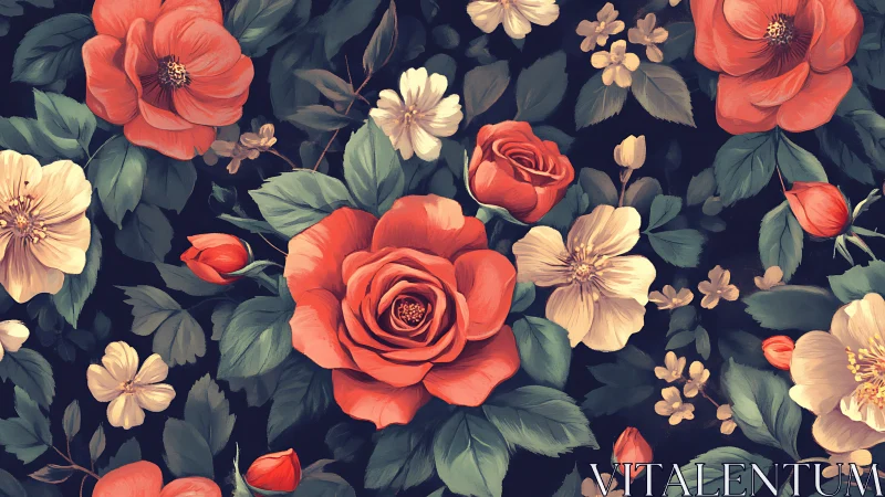 Coral Roses and Cream Blooms: A Dark Garden's Secret.