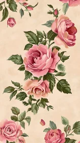 Vintage botanical rose pattern rendered as soft digital painting