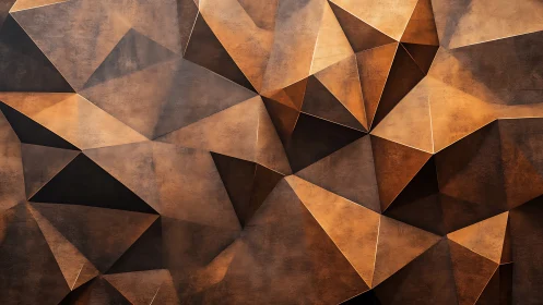 Faceted bronze polyhedral wall renders layered geometric relief