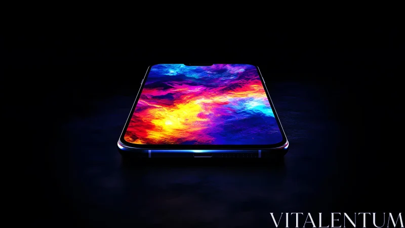 Modern smartphone with vibrant abstract display in dark dramatic style. Modern smartphone with vibrant abstract display in dark dramatic style.