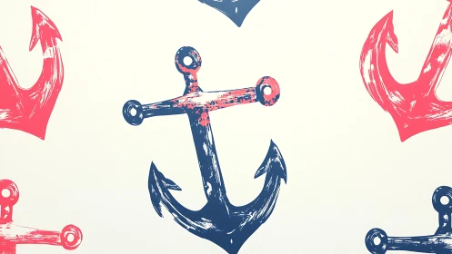Grunge-styled nautical anchor pattern uses flat vector silhouettes