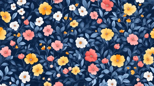 Twilight Garden Symphony: Navy Canvas Bursting with Blooms.