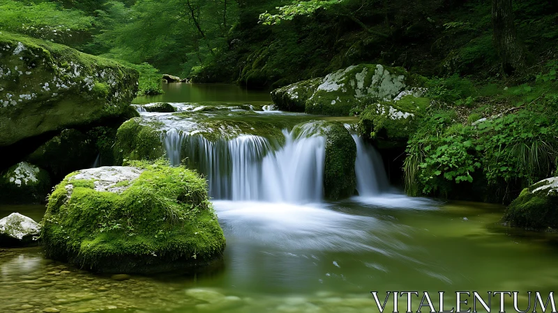 Long-exposure woodland cascade reveals hydrodynamic flow