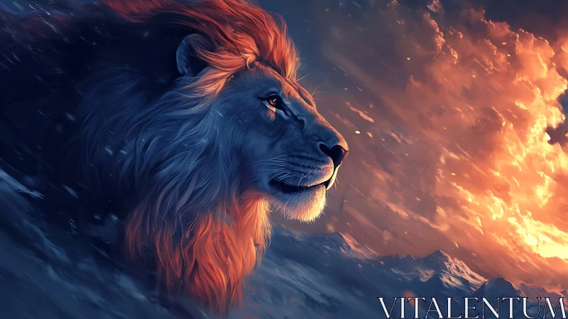 Lion profile rendered against contrasted sky illumination