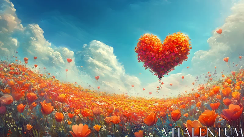 Giant Heart-Shaped Balloon Floats Through Field of Wildflowers