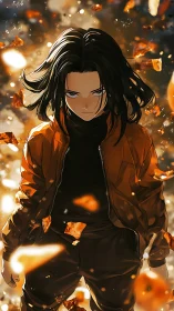 Intense anime fighter commands blazing golden shards.