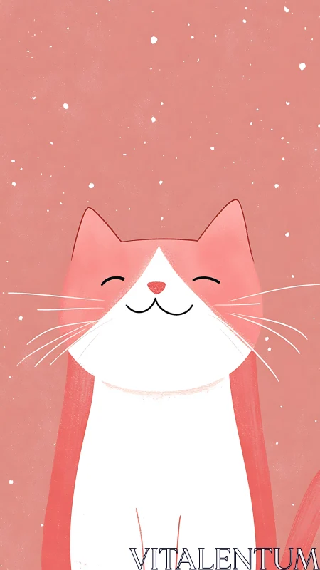 Serene Feline Portrait with Closed Eyes Against Coral Textured Background