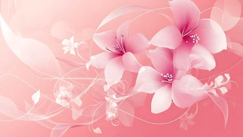 Pink floral illustration with gradient blooms and decorative foliage.