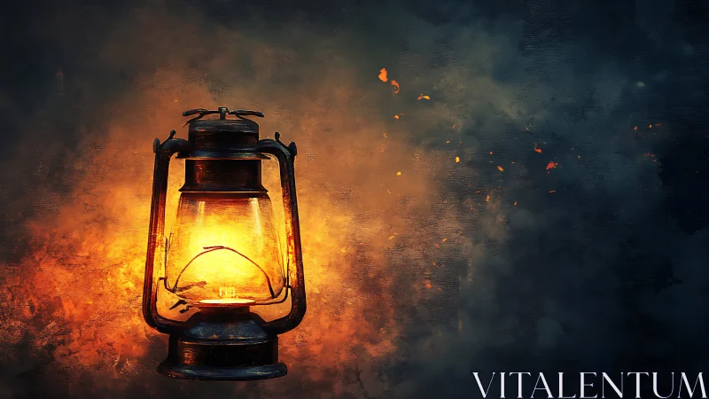Vintage Lantern Glowing in Darkness.