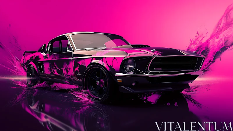 Classic muscle car in neon pink digital studio rendering.