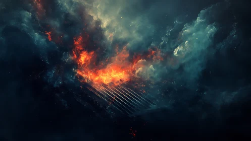 Explosive Light Burst: Cosmic Nebula with Radiating Energy Streams