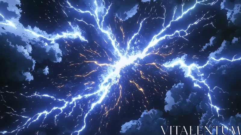 Anime stormburst sky with radial lightning convergence design.