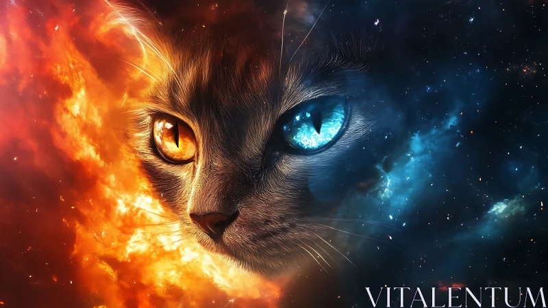 Cat Split Between Fire and Ice Elements.