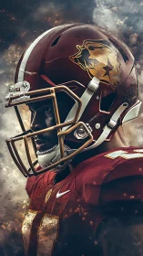 Side profile of gridiron player in maroon helmet and gear.