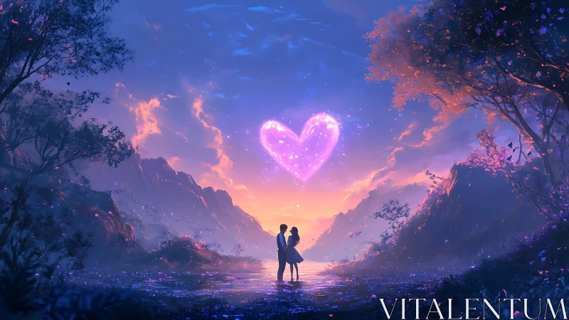 Luminescent Heart Paradise: Digital Fantasy Landscape.