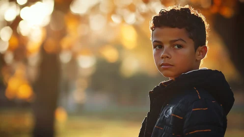 Adolescent male portrait with golden hour backlighting