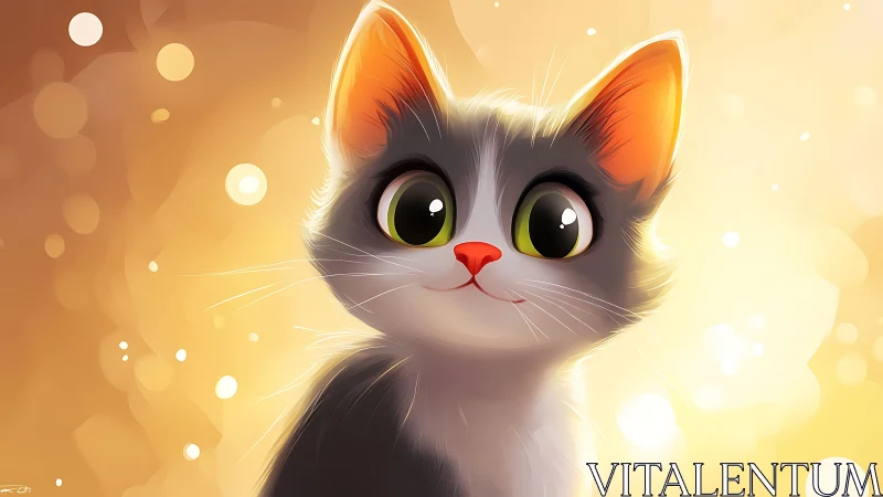 Expressive Cat Portrait Against Warm Golden Glow.