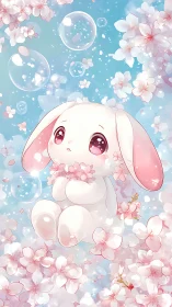 Soft cherry blossom bunny drifting in dreamy spring sky.