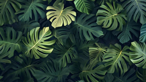 Lush monstera leaves create a calm, welcoming jungle escape