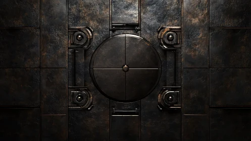 Weathered metal vault door with quiet industrial charm.