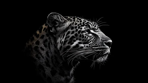 High-contrast leopard profile rendered in dramatic side lighting