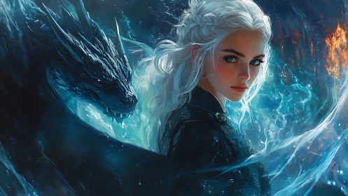 Fantasy portrait of silver-haired dragon rider in elemental storm.