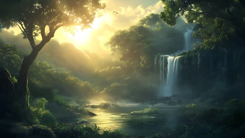 Luminous Waterfall Sanctuary Glows Through Emerald Wilderness Wonder