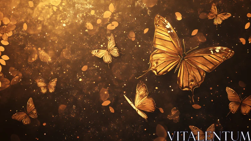 Golden butterflies drifting through a softly glowing dusk.