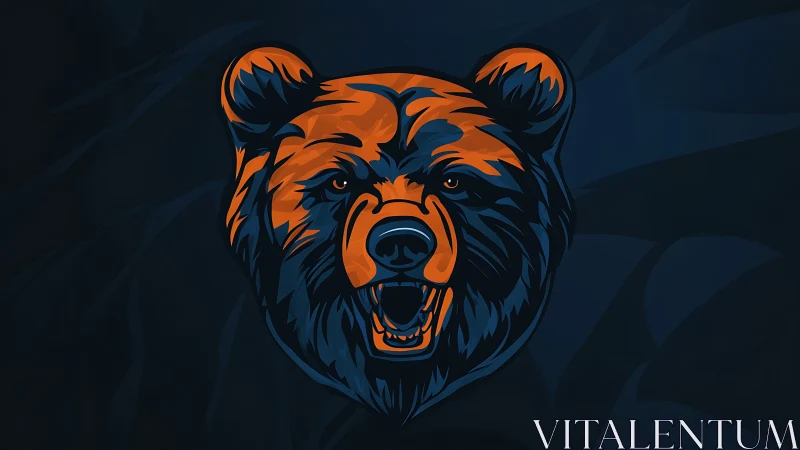Vector bear head emblem in bold duotone illustration style.