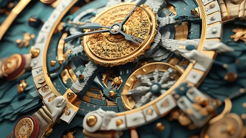 Baroque astronomical clock renders ornate mechanical cosmos