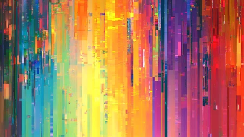 Chromatic data streams cascade in vivid vertical bands.