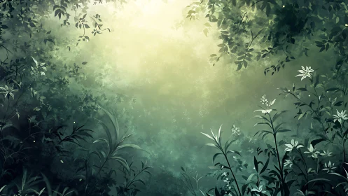 Ethereal Forest Clearing with Luminous Canopy.
