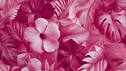 Tropical Pink Floral Composition with Monstera Leaves