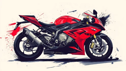 Red sport bike sketch splashed with bold racing energy.