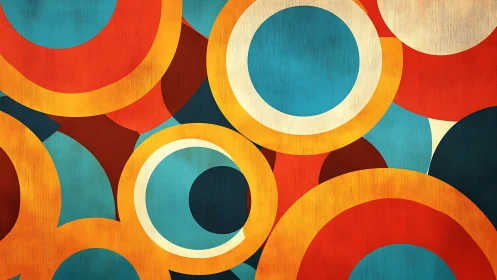 Geometric concentric circles in warm and cool contrast palette.