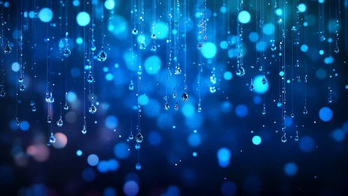 Starlit Raindrops Suspended Above A Dreamy Blue Night.