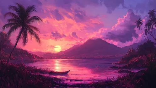 Tropical Sunset Tranquility by Mountain Lake Waters.