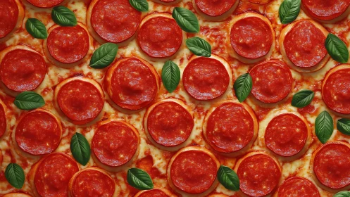 Overhead pepperoni pizza pattern renders hyperreal surface study