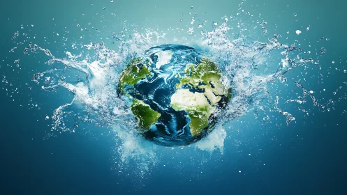 Earth splashing to life in a burst of vivid blue water.