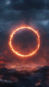Incandescent Ring Portal with Atmospheric Turbulence and Terrain Illumination