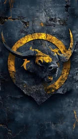 Bull skull emblem is rendered on a cracked textured surface