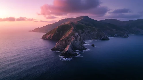 Rocky Coastal Mountain Range at Purple Dusk