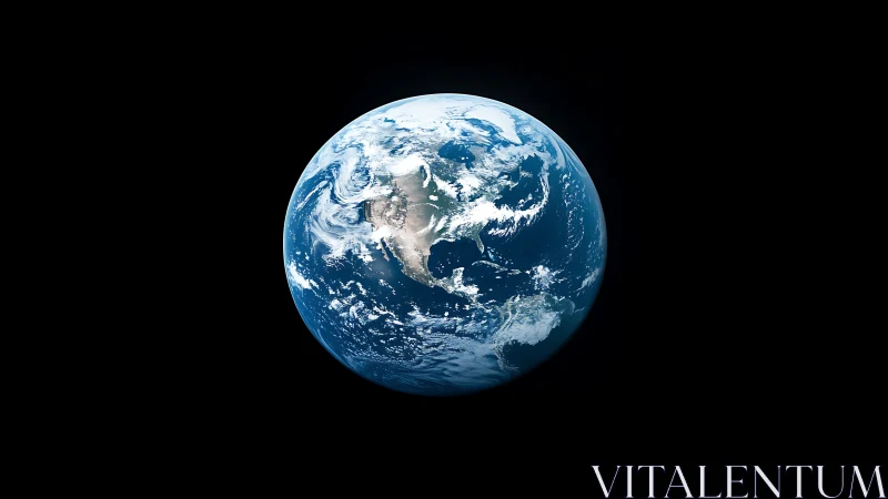 Gentle blue Earth floating quietly in deep black space.