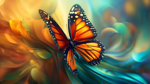 Graceful monarch butterfly drifts through glowing dreamy color