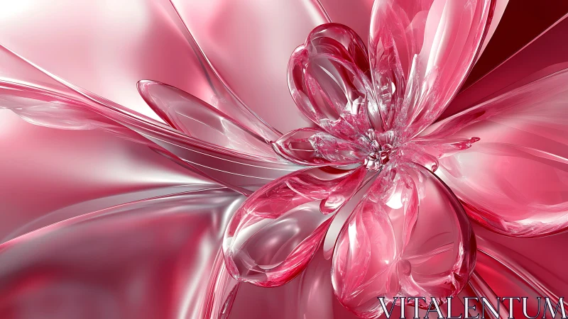 Translucent pink glass flower sculpture fills abstract space