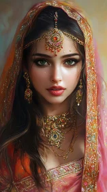 Regal bridal portrait with jeweled veil and luminous gaze.