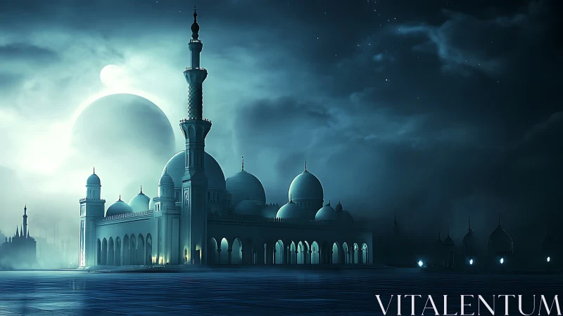 Moonlit domed palace rises softly under a mystical sky
