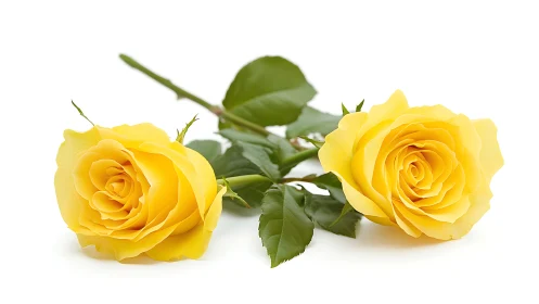 Yellow Roses With Green Stems And Leaves.