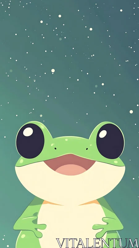 Cartoon tree frog portrait under stylized starry night sky