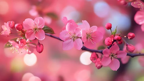 Pink flowering tree branches with shallow depth of field